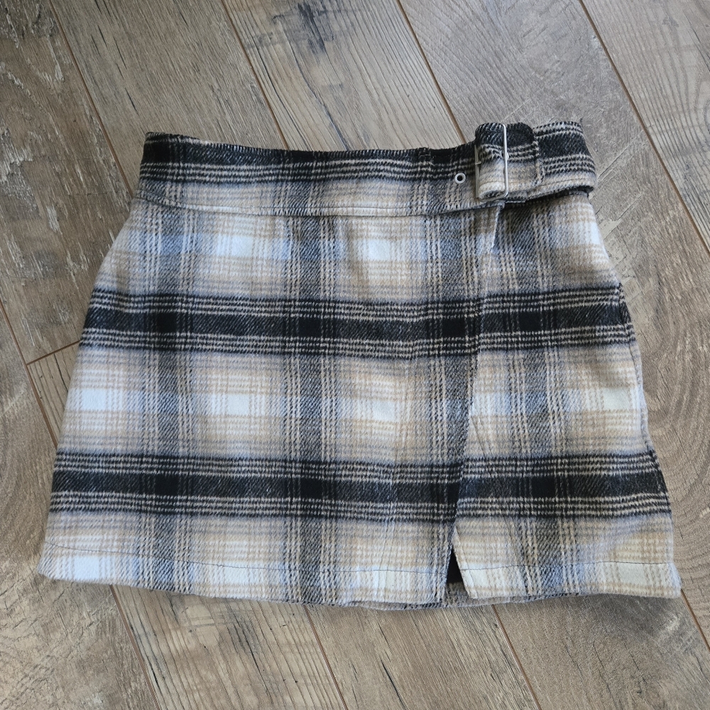 Free People Women's Size 12 Plaid Mini Ari Wrap Skirt with Belt